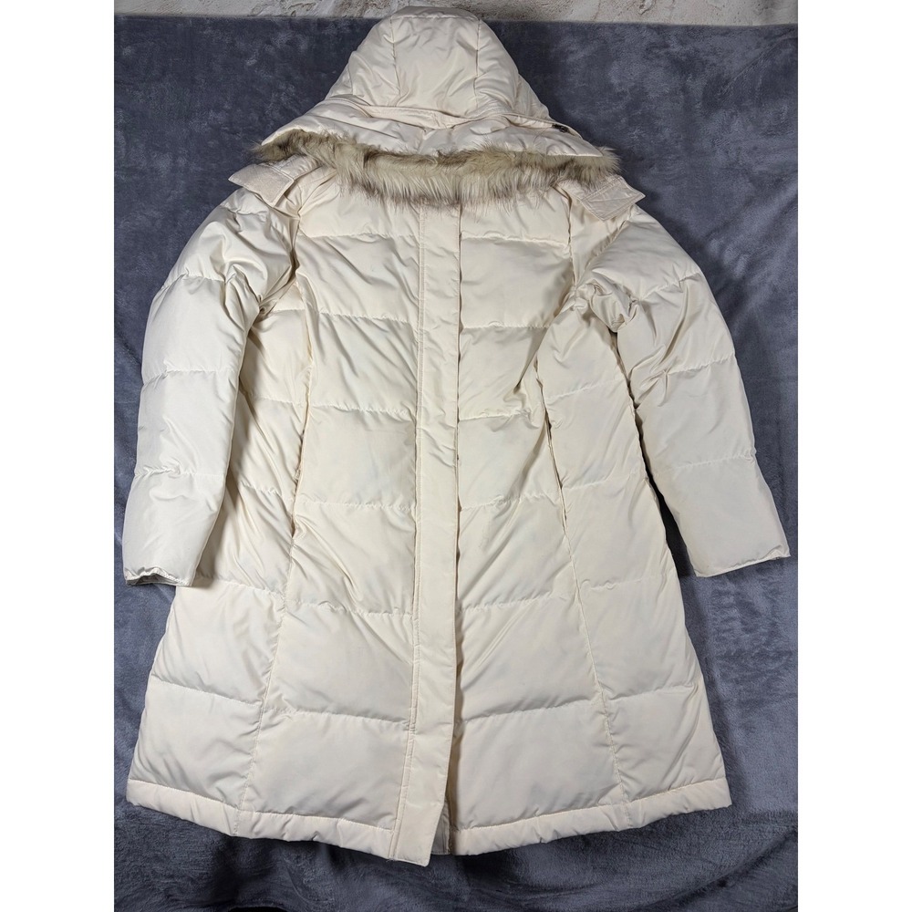 LL Bean Ultrawarm Down Coat Long Parka Cream Off White Faux Fur Hood L Petite